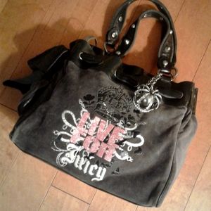 Juicy Couture Hobo tote bag Velour Leather Daydreamer Heart Crown charm keyring